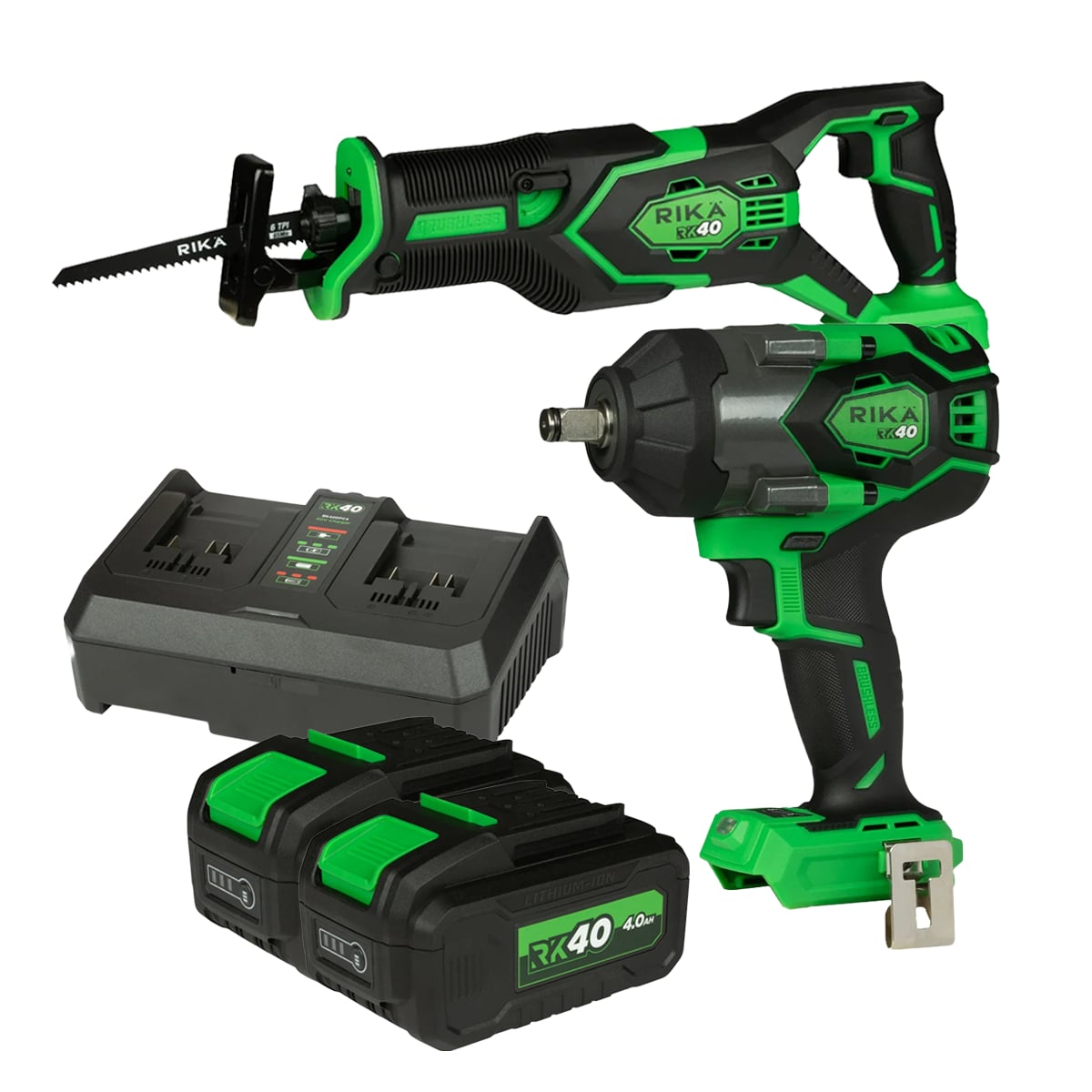 Rikä RK40 40V Wheel & Cut Kit | 1000Nm Impact + Recip Saw | Brushless | 2x 4.0Ah Batteries